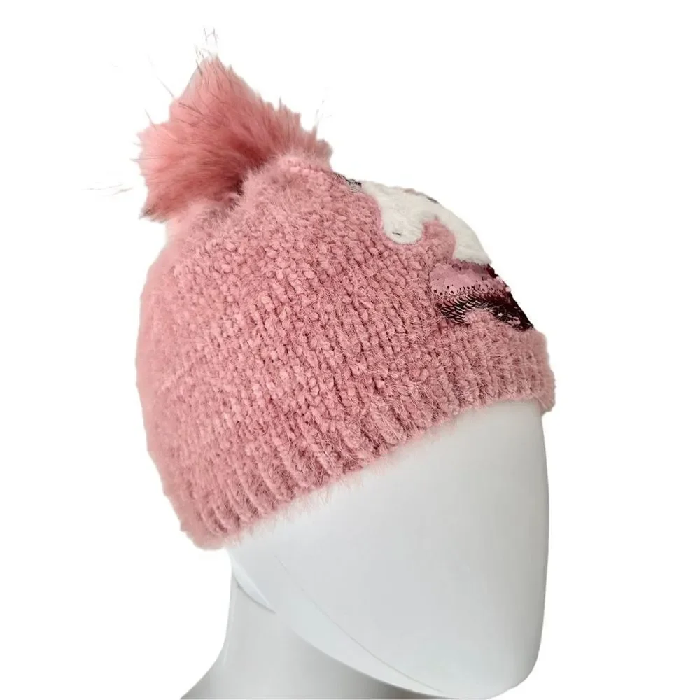 Girl’s Sequin Unicorn Pom Beanie, L